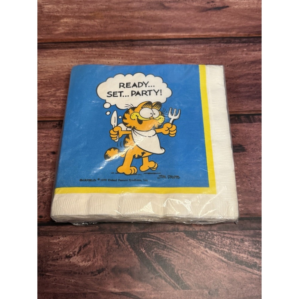 Garfield Jim Davis Blue White Party Beverage Napkins Pack Of 16 Vintage 1978 New